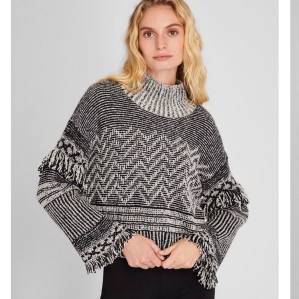 Club Monaco Bouclé Fringe Turtleneck